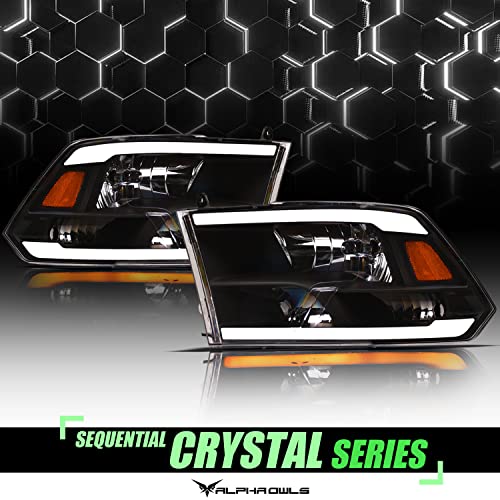 Alpha Owls 8710401 Crystal Headlights With Switchback Sequential LED Light Bar & Startup Light – Black Amber Fits 2009-2018 Dodge Ram 1500 2500 3500/2019-2023 Classic Halogen Models - Image 40