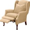 SureFit Home D??cor SF38684 Stretch Pique Box Cushion Recliner Wingback Chair Slipcover, Form Fit, Polyester/Spandex, Machine Washable, Two Piece, Cream Color