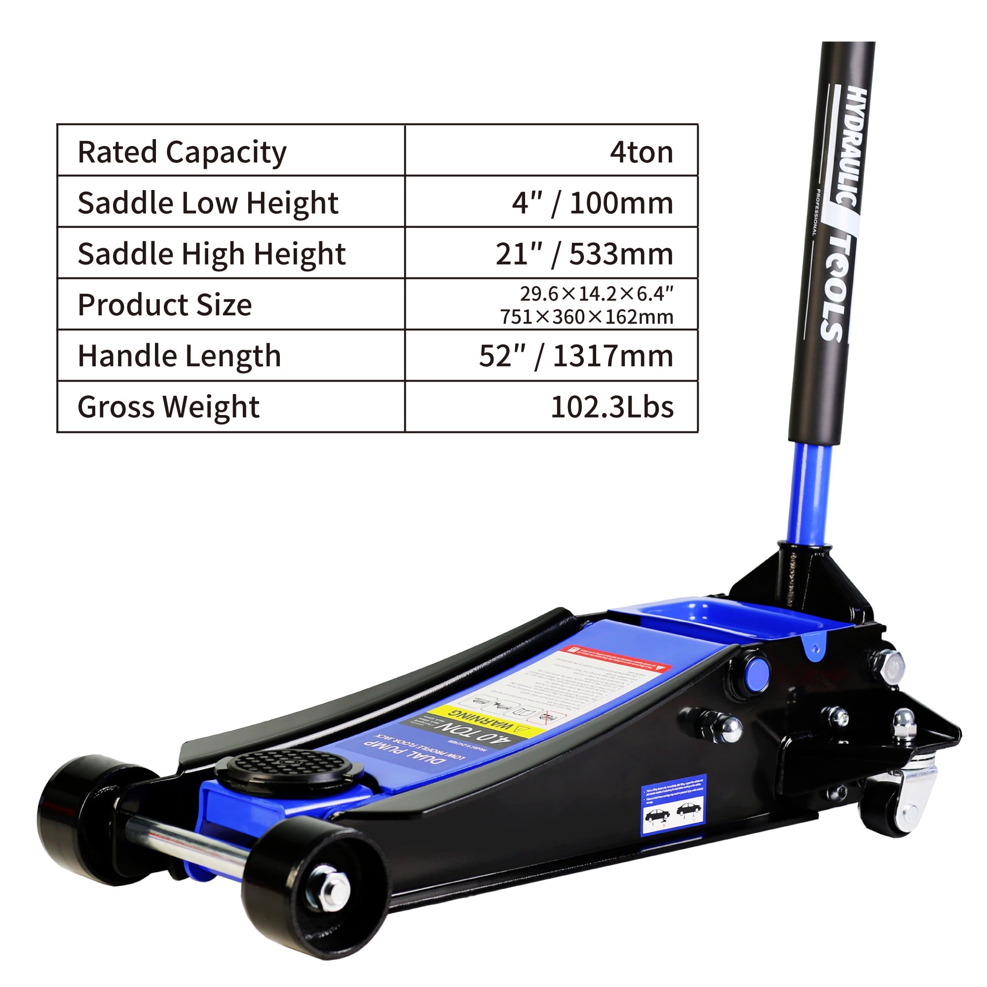 CQSXDA Floor Jack, 4 Ton Low Profile Floor Jack, Heavy-Duty Steel Racing Floor Jack with dual Piston Quick Lift Pump, Floor Jack Lifting Range 4-21 - Image 2