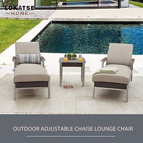 LOKATSE HOME Outdoor Patio Chaise Lounge Chair Cushion Furniture Reclining Adjustable with Armrest for Pool, Deck or Yard, Dark Gray - Image 6