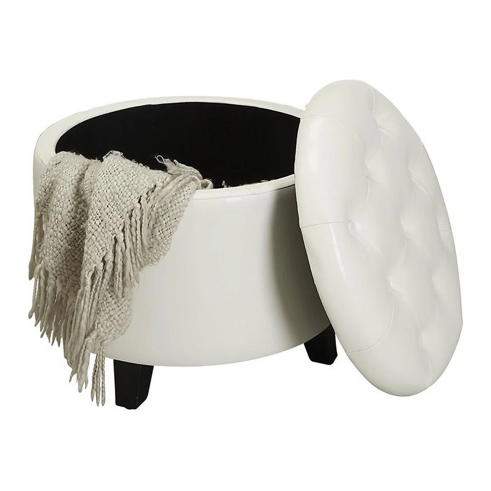 Pemberly Row Modern Round Ottoman in Ivory Faux Leather Fabric - Image 4