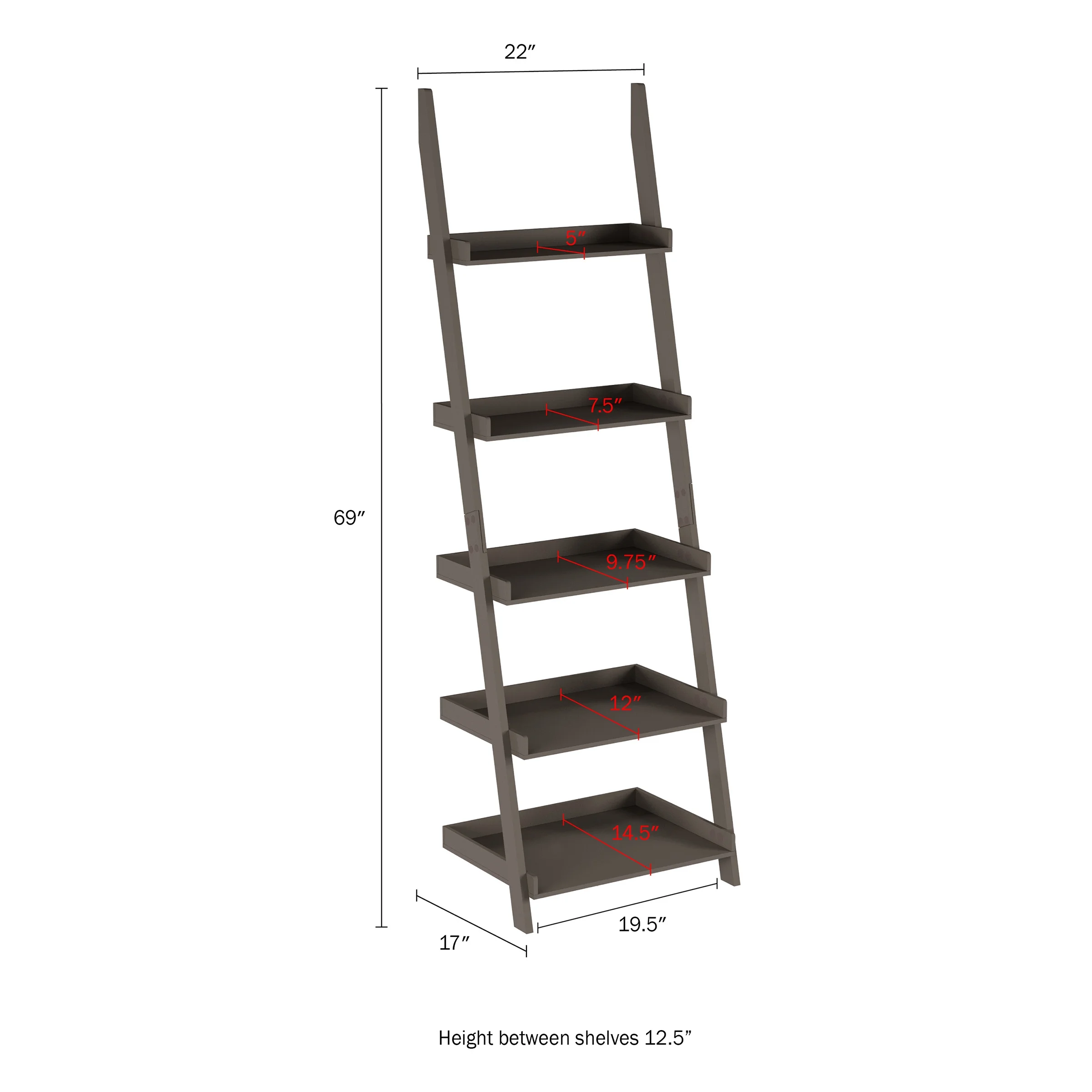 Ladder Bookshelf- 5 Tier Leaning Decorative Shelves for Display-Slate Gray Shelf Stand-Living Room Bathroom & Kitchen Shelving by Lavish Home - Image 2