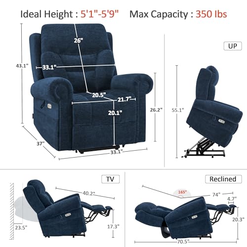 MCombo Triple Motor Power Lift Recliner Chair with Massage and Lumbar&seat Heating, Rolled Arms, Adjustable Headrest for Elderly People, Fabric 7888 (Coffee, Medium) - Image 15