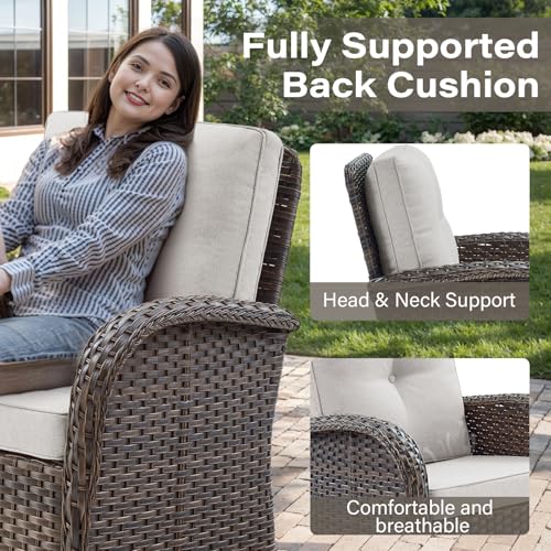 Patio Wicker Chairs Swivel Rocker – Outdoor Swivel Rocking Chairs Set of 2 with Rattan Side Table, Patio Swivel Glider Chair 3 Piece Patio Furniture Sets for Deck Porch Pool Brown/Blue - Image 78