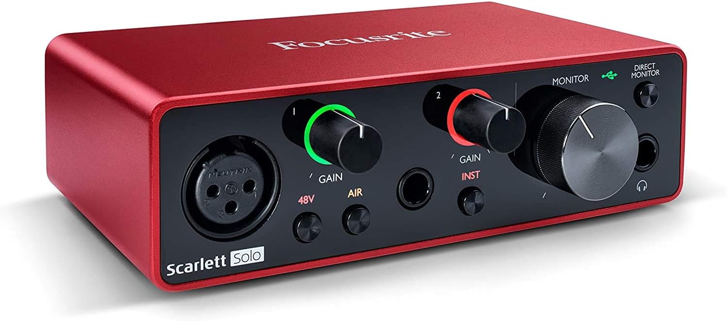 Focusrite Scarlett Solo 2×2 USB Audio Interface Full Studio Bundle with Creative Music Production Software Kit and Eris 4.5 Pair Studio Monitors and 1/4?? Instrument Cables - Image 2