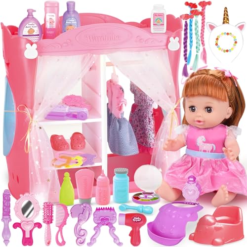 Baby Doll Toys Set, 14 Doll Toys, 25Pcs Dolls Care Toy Playset, Toddlers Toy Doll Set Incl Cradle Crib, High Chair, Milk Bottle, Pacifier, Diaper, Baby Gift for Age 3 4 5 6+ Years Old Girls Boys - Image 9