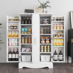 47?? Kitchen Pantry Cabinet with Drawer, Pantry Storage Cabinet with Adjustable Shelves, White Kitchen Pantry Storage Cabinet, Buffet Cupboards Sideboard for Home Office Use