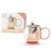 Pinky Up Rose Gold Wrapped Teapot – Tea Clear Glass Pot with Infuser Strainer and Tea Kettle for Loose Tea, 24 Oz